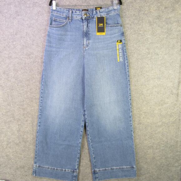 Lee Jeans Womens 14 Short Light Blue Denim Trouser Jeans High Rise Wide Leg NWT - Picture 1 of 9